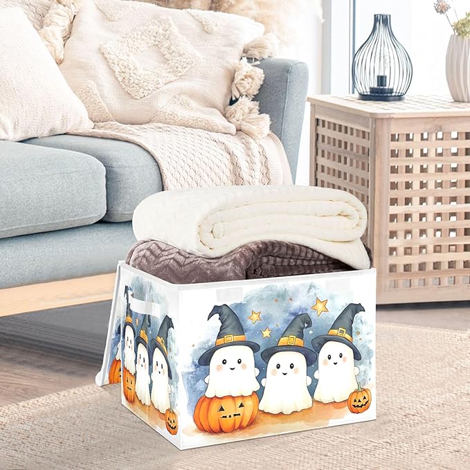 xigua Cute Cartoon Ghosts Storage Bins with Lids and Carrying Handle,Foldable Storage Boxes Organizer Containers Baskets Cube with Cover for Home Bedroom Closet Office - Image 5