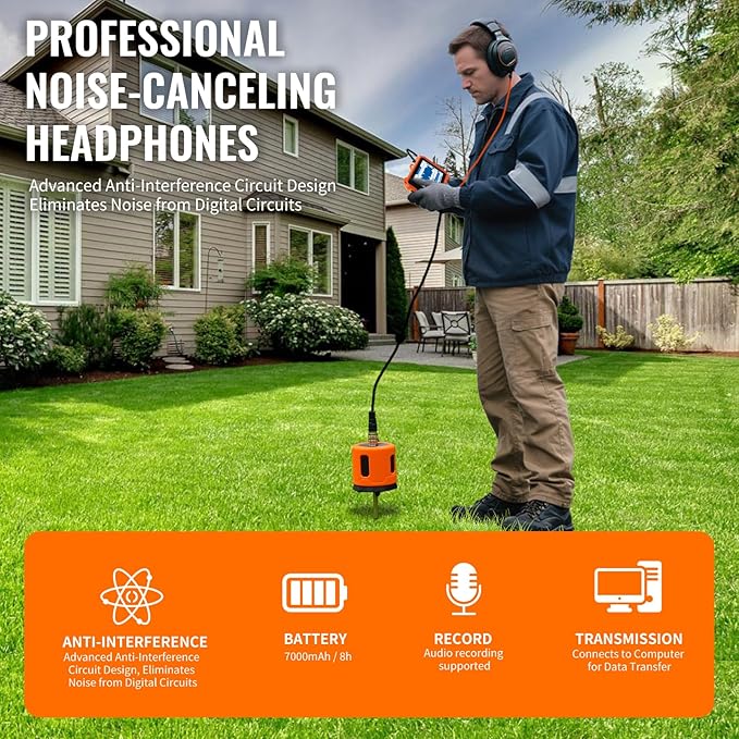 PQWT Underground Water Leak Detectors PQ125E All Scenario and Gas Wall Pipe Water Leakage Detection with Touchscreen Earphone and Carrying Case Multi Sensor Acoustic Pipeline Sound Intensifier - Image 4