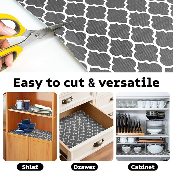 Shelf and Drawer Liner for Kitchen Cabinets Non-Adhesive, Strong Grip Non-Slip Thickened Drawer Liners for Dresser, Cupboard Liner with Knife and Tape Measure, Gray, 12 in x 20 Feet - Image 5