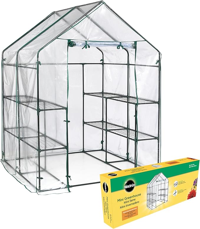 Miracle-GRO 4'8" x 4'8" x 6'5" Outdoor Mini Walk-in Greenhouse Plant Tent, All-Season Small Walk-in Plant Growth Accelerator with 8 Wire Shelves, Clear by Miracle-Gro