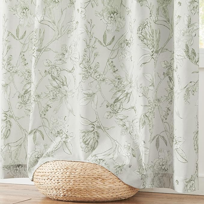 jinchan Floral Curtains 96 Inches Long Sage Green Flower Linen Farmhouse Curtain for Living Room French Country Vintage Curtain Rod Pocket Curtains Set 2 Panels Floral Printed - Image 7