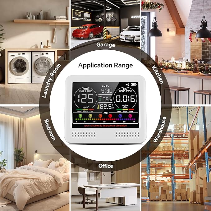 16-in-1 Air Quality Monitor Indoor with 7AQI Beep Alarm, CO2 Monitor, Air Quality Detector with PM1.0 | PM2.5 | PM10 | Temp | HUM | Formaldehyde | VOC Tester for Home Office Plant - Image 6