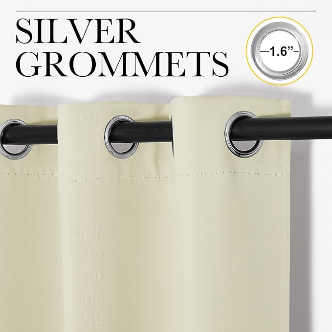 NICETOWN Blackout Curtain Blind for Bedroom, Single Panel, W42 x L54 inches, Beige, Thermal Insulated Grommet Blackout Room Darkening Drape/Drapery - Image 2