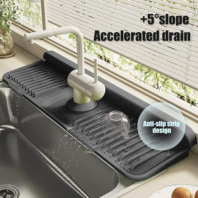 STARGAZ STARGAZ Silicone Faucet Mat For Kitchen Sink,Sink Back Splash Guard, Faucet Draining Mat,Kitchen Sink Rubber Mat,Bathroom Sink Sink Mat,Soap Dish,Silicone Sink Protector(24”×5.5”) - Image 2