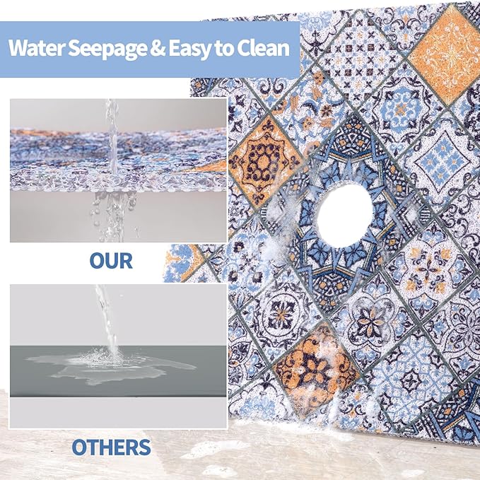 HOMBYS Square Shower Mat Non Slip 27x27 in,Shower Mat with Drain Hole in Middle,Shower Floor Mats for Inside Shower,PVC Loofah Shower Stall Mat,Secure in Shower Mat,Boho Bath Mats for Shower - Image 3