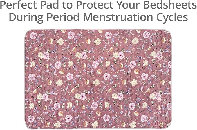 Organic Incontinence Pad for Period - Waterproof Protectors - Reusable Washable Pee Pad - Fits Twin to Full Size Beds - 100% Organic Viscose Derived from Bamboo - 34" x 52" Dark Flower - Image 2