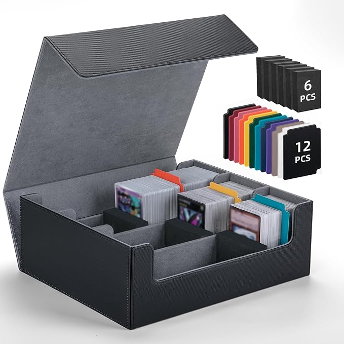 Trading Card Storage Box with 12 Dividers and 6 Foam Stoppers, Large Capacity Sturdy Leather Strong Magnetic Closure MTG Commander Deck Box, Case for TCG MTG Sport Card (Holds 1800+) by Unknown