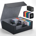 Trading Card Storage Box with 12 Dividers and 6 Foam Stoppers, Large Capacity Sturdy Leather Strong Magnetic Closure MTG Commander Deck Box, Case for TCG MTG Sport Card (Holds 1800+) by Unknown