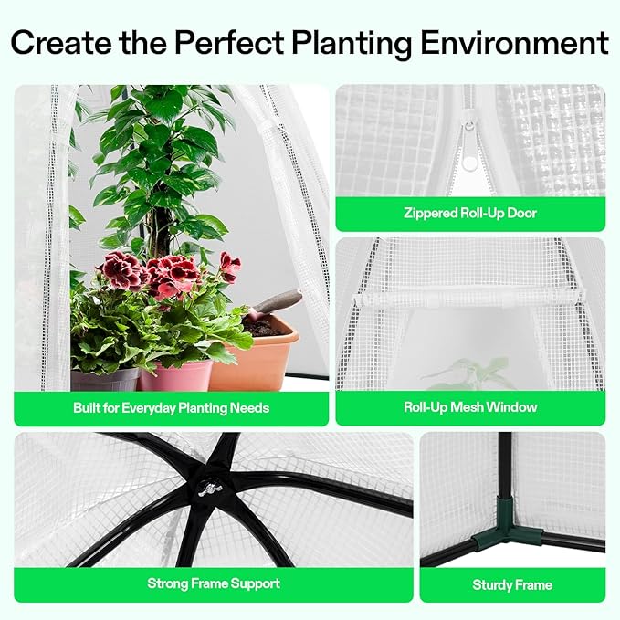 VIVOSUN Portable Mini Greenhouse 72x63x63-Inch Tent-Style Greenhouse, PE Cover with Roll-up Zipper Door and Window, for Indoor Outdoor or Garden Plant Growing, White - Image 5