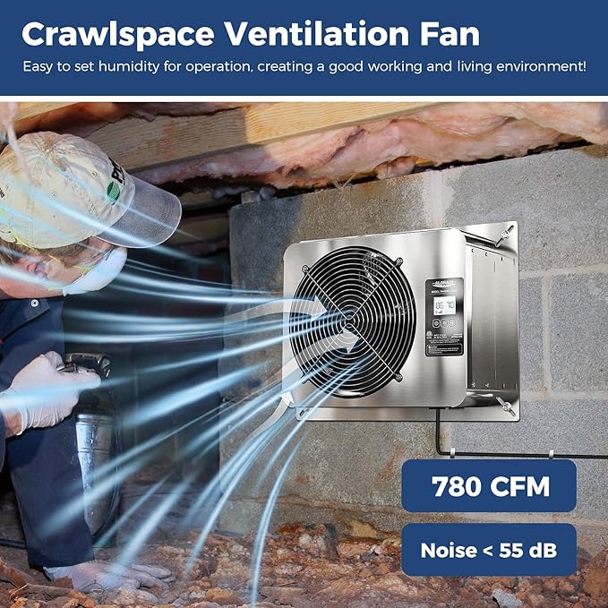 ALORAIR 780 CFM Crawl Space Ventilator Fan with Digital control, IP55 Rated Stainless Steel Exhaust Fan with Temperature Humidity Controller, Timing Cycle, Speed Control for Basement, Garage, Attic - Image 2