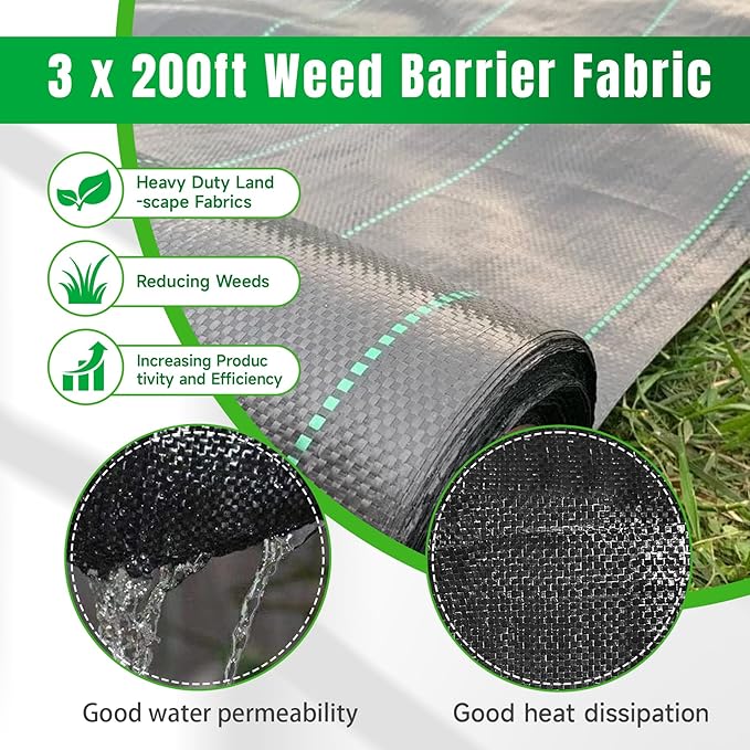 Weed Barrier Fabric Planting Cover - 3 x 200 FT Heavy Duty Landscape Fabric Ground Cover Block for Outdoor Planting - Image 2