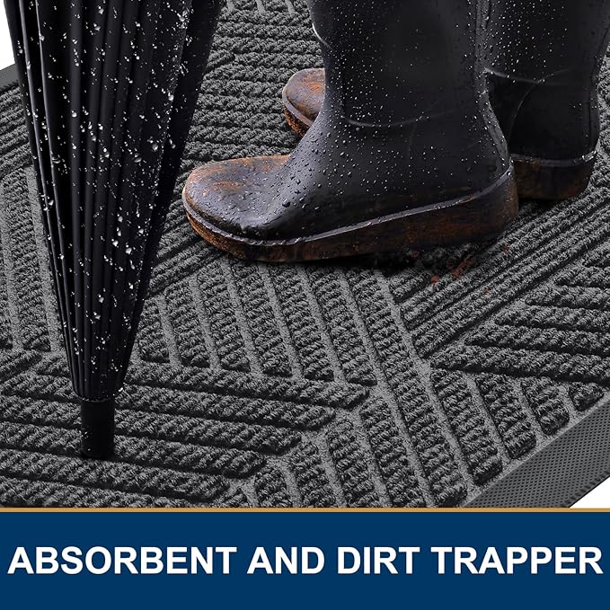 Smiry Front Door Mat Outside Entrance, Heavy Duty Sturdy Natural Rubber Doormat, Trap Dirt and Moisture, Easy Clean Low Profile Mats for Indoor Outdoor Entry, Irregular Triangle (47x32, Light Grey) - Image 3