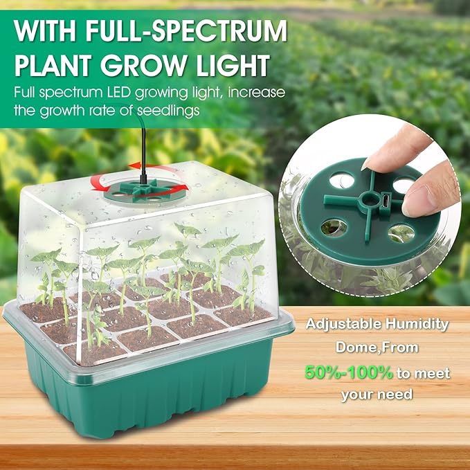 Seed Starter Tray with Light, 6PCS Seed Starter Kit with Grow Light, Seedling Starter Trays with Humidity Domes, Covers Height 3.9", Indoor Gardening Plant Germination Trays (12 Cells per Tray) - Image 2