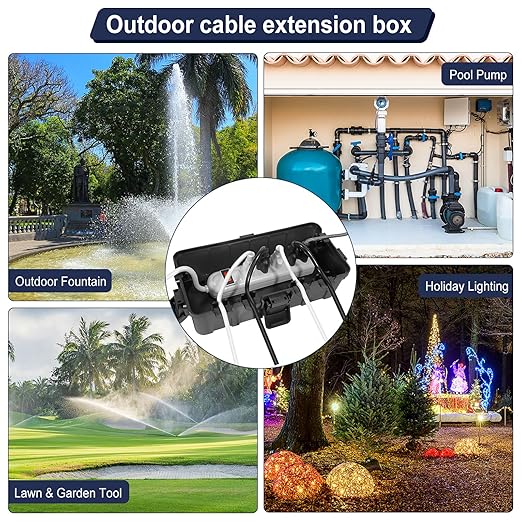 Medium Outdoor Electrical Box (11.6x5.2x4.1 inch), IP54 Waterproof Extension Cord Cover w/ 6 Cable Entry, Weatherproof Connection Box for Power Strip, Plug, Timer, Holiday Lights, Black - Image 7
