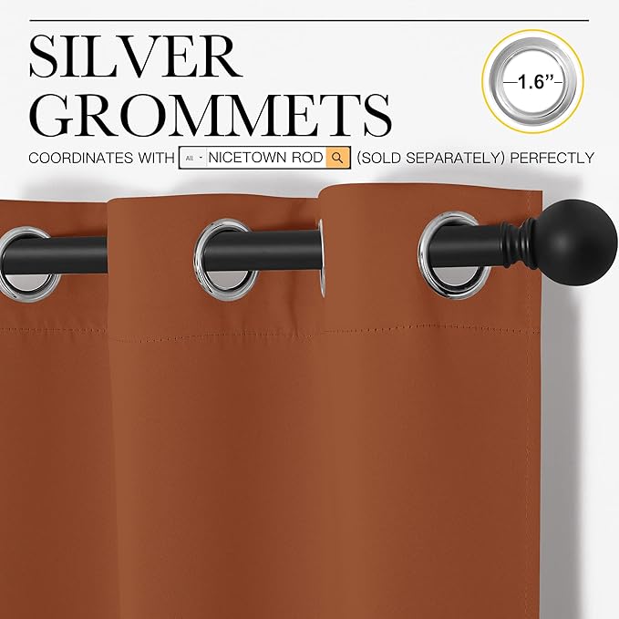 NICETOWN Window Blackout Curtain Panel for Living Room, Burnt Orange, 1 Panel, 70 x 95 inch, Thermal Insulated Blackout Drape/Drapery for Loft, Guestroom - Image 3