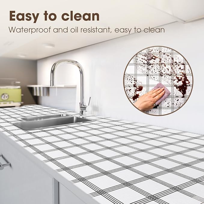 Drawer and Shelf Liner, Non-Slip Kitchen Cabinet Liners Non-Adhesive Thick Strong Grip Waterproof Washable Mats Protect Dresser Shelves Cupboard Bathroom Cabinets, White Stripes, 20 in X 30 FT - Image 3