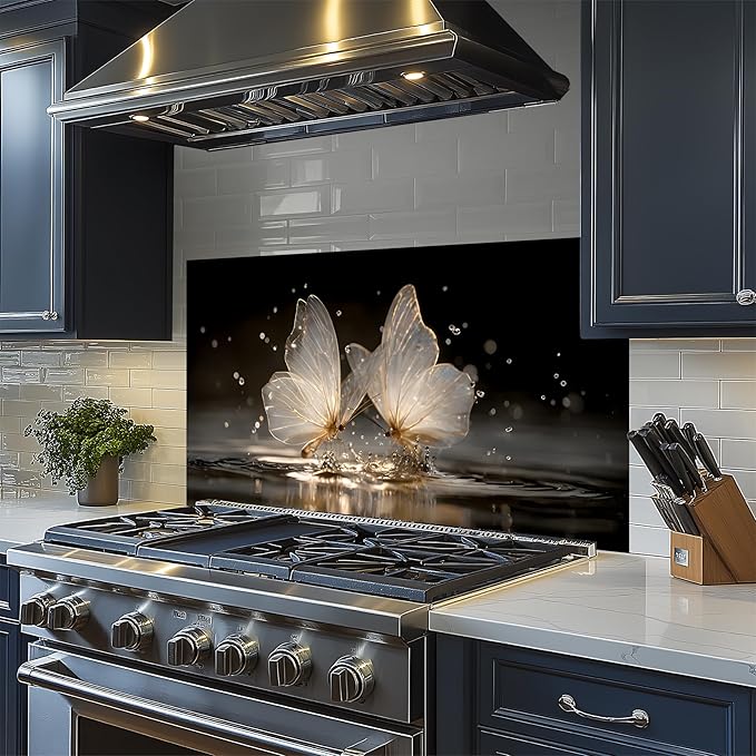 NYZE Kitchen Backsplash Stickers Waterproof Stove Backsplash Protector, 30 X 16 inch Removable Kitchen Wallpaper with Wall Art Decor for Stove Cooking Area(Transparent Butterflies) - Image 5