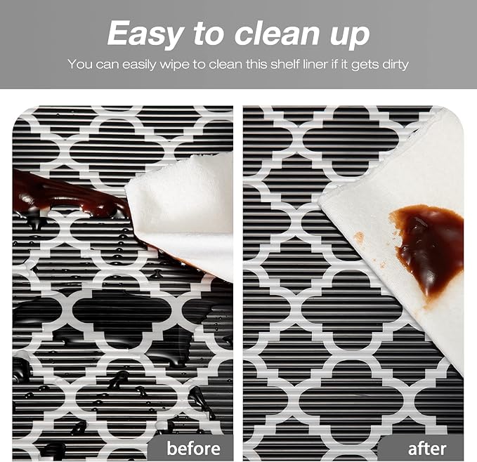 Glotoch Shelf Liners for Kitchen Cabinets 17.5” x 30 ft, Non Slip Drawer Liner, Waterproof Cabinet Liner for Wire/Pantry/Closet/Dresser-Non Adhesive, Heavy Duty, Quatrefoil, Black&White - Image 4