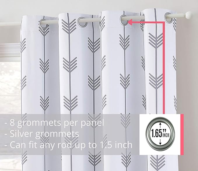 HLC.ME Arrow Printed Blackout Room Darkening Thermal Grommet Window Curtain Drape Panels for Living Room - Set of 2 - Platinum White/Grey - 72 inch Long - Image 2