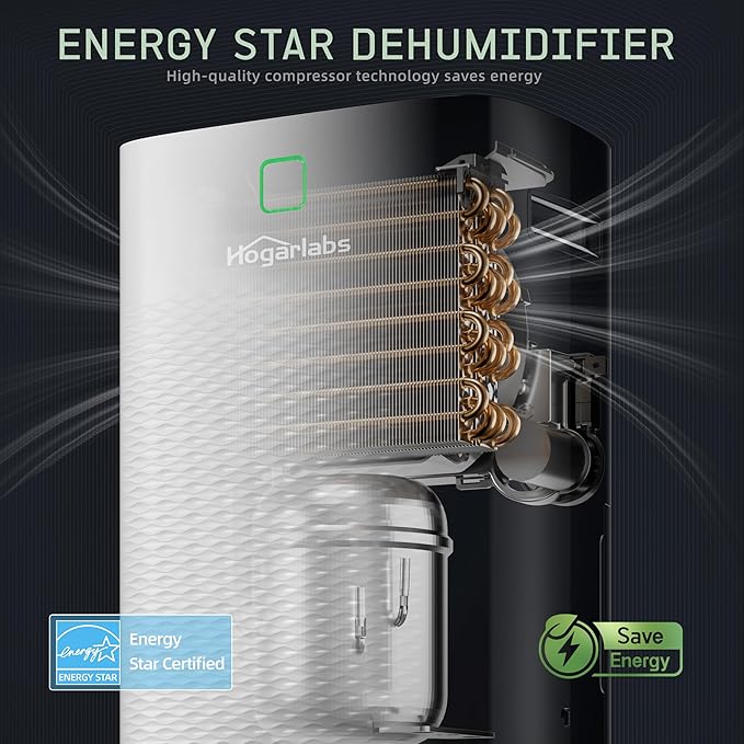 80 Pints Energy Star Dehumidifier Basement Home, Smart Silent Dehumidifier with Drain Hose, 1.32 Gal Water Tank, Intelligent Humidity Control, 24H Timer, for Large Room Bathroom Bedroom - Image 2