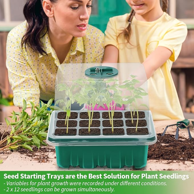 Seed Starter Tray with Plant Light, 2 Pack Grow Lights for Seed Starting Kit with Humidity Domes, Timing Controller Adjustable Brightness for Greenhouse Propagator Station Planting Growing - Image 7