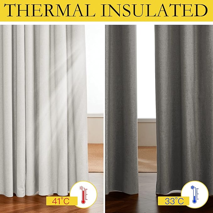 NICETOWN 100% Absolutely Blackout Linen Curtains with Thermal Insulated White Liner, Ivory, 62" Wide, 2 Pieces, Privacy Vertical Window Drapes for Office Laundry Living Room Windows 72 inch Long - Image 3