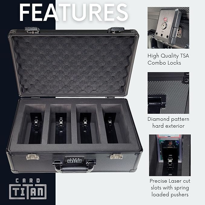 Vault Trading Card Storage Box - Lockable Sports Cards Hard Case with Spring-Loaded Pushers for Top Loaders & Graded Cards - 4 Row - Image 4