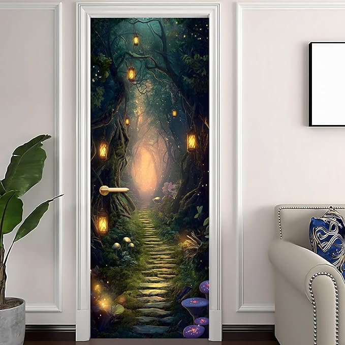 3D Door Stickers, Peel and Stick Vinyl Wallpaper ，Self-Adhesive Mural for Home Decor 30.3" W x 78.7" H (Forest Trail -2, 30.3" W x 78.7" H) - Image 2