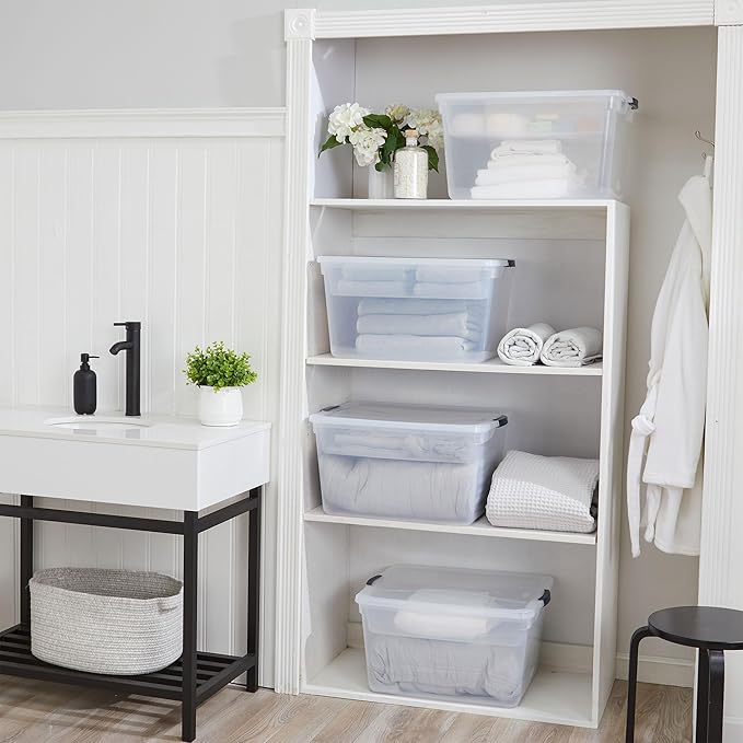 Rubbermaid Cleverstore 74 Qt Clear Storage Bins with Lids and Nesting Tray, 4-Pack, Stackable, BPA-Free, Made in USA - Image 9