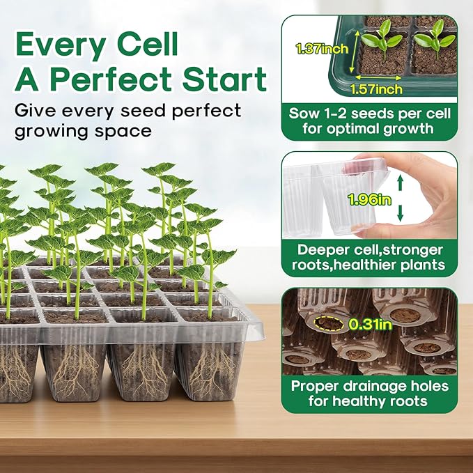 BlumWay Seed Starter Tray with Grow Light,4 Pack 160 Cells Seedling Tray with Humidity Dome/Indoor Grow Kit for Deep-Rooted Seedlings,Adjustable/Timed Light Plant Starter Set - Image 4