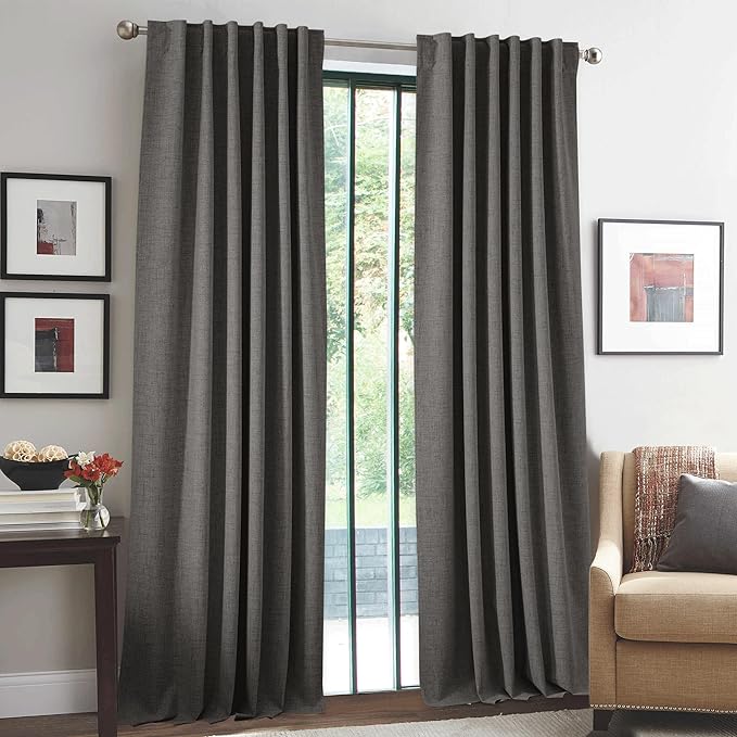 RYB HOME 100% Blackout Linen Textured Curtains 90 inches Long, Thermal Insulating Privacy Energy Saving for Bedroom Living Room Window Office Theater Baby Nursery, W 52 x L 90 in, Grey, 2 Panels - Image 2