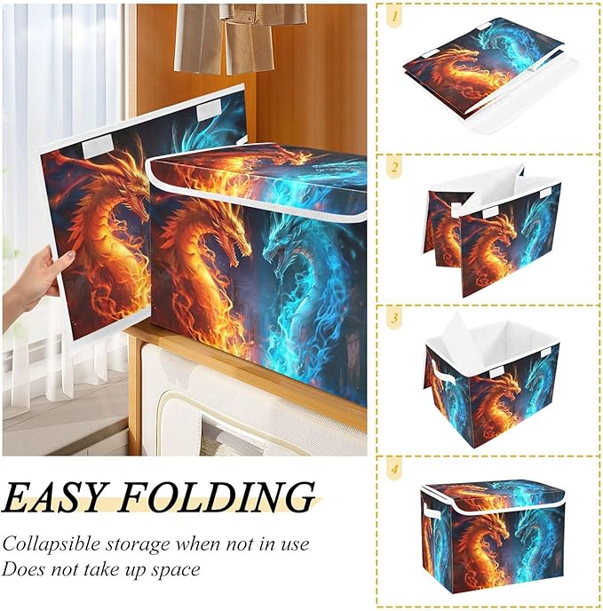 xigua Fire and Ice Dragon Storage Bins with Lids and Carrying Handle,Foldable Storage Boxes Organizer Containers Baskets Cube with Cover for Home Bedroom Closet Office - Image 4
