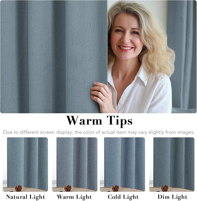 H.VERSAILTEX Linen Blackout Curtains Durable Thick Textured Linen Look 100% Blackout Patio Door Curtain Anti Rust Grommet Extra Wide Sliding Door Curtain Panel, W100 x L84 inch - Stone Blue - Image 6