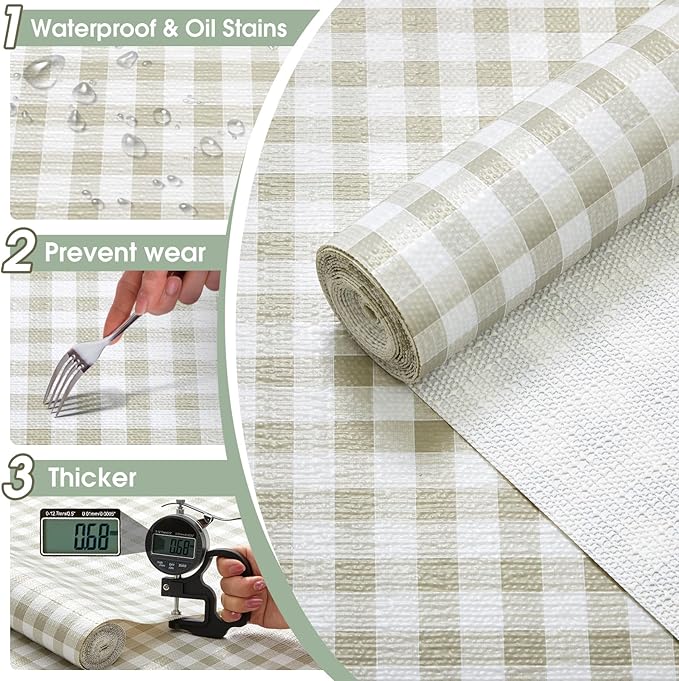 Drawer and Shelf Liner, Non-Slip Kitchen Cabinet Liners Non-Adhesive Thick Strong Grip Waterproof Washable Mats Protect Dresser Shelves Cupboard Bathroom Cabinets, Yellow Plaid, 24 in X 10 FT - Image 5