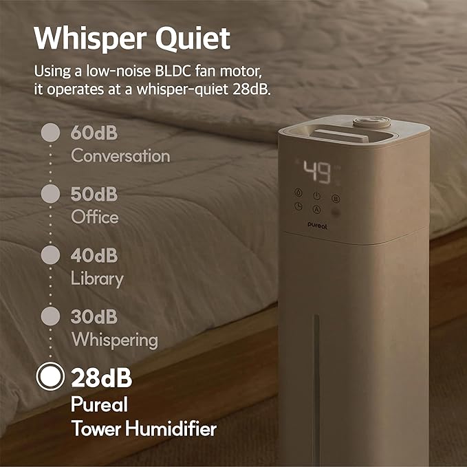 Pureal 10L Tower Humidifier, 83H Runtime, Warm & Cool Mist, Large Room, Top-Fill Tank On Wheels, Auto Mode, 12H Timer, Remote Control, Mood Light, White - Image 6