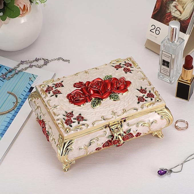 Hipiwe Metal Decorative Jewelry Box Vintage Treasure Chest Case Ornate Trinket Organizer Earrings Necklace Bracelet Storage Box Ring Holder Keepsake Box for Women - Image 2