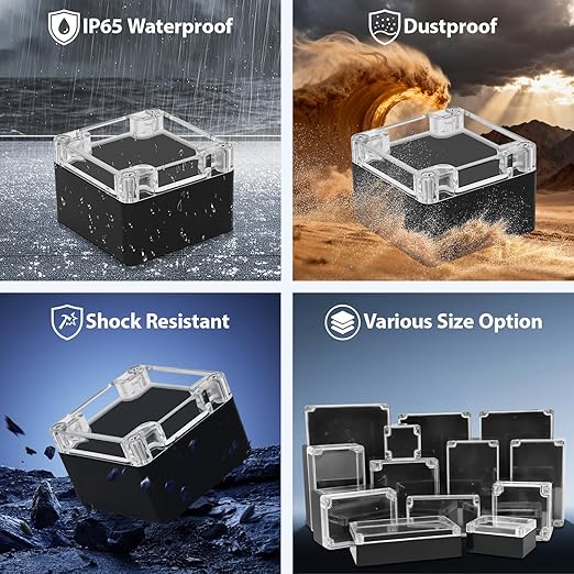 LeMotech Junction Box with Clear Cover IP65 Waterproof Project Box Dustproof ABS Plastic Electrical Project Boxes Universal Enclosure, Black 3.2"x 3.1"x 2.2"(83x81x56mm)(Pack of 2) - Image 6