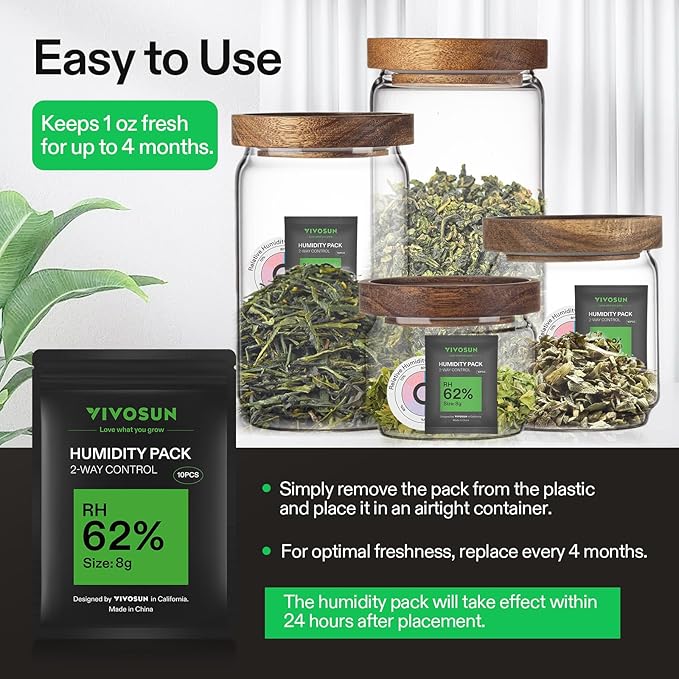 VIVOSUN Heavy Duty 2-in-1 Trimming Tray and 62% RH Two-Way Humidity Control Packs, Size 8 g, 10 Packs, Each for Storing 1 oz, Moisture Balancer with RH Indicator Card for Food Storage - Image 9