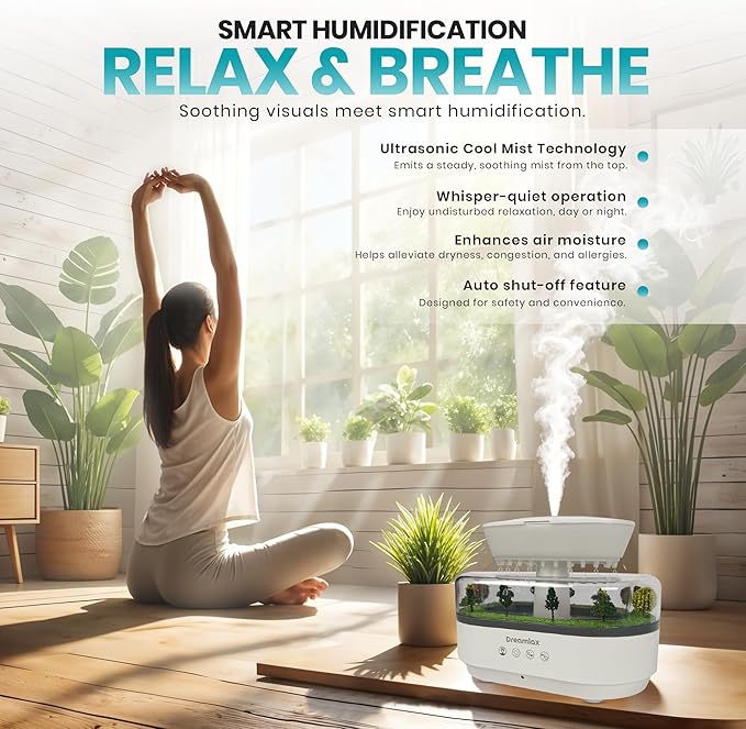 Dreamlax Rain Humidifiers for Bedroom – Cool Mist Essential Oil Diffuser, White Noise Machine with 10 Nature Sounds, 7 LED Lights, Remote Control & Decorative Raindrop Lamp - Image 8