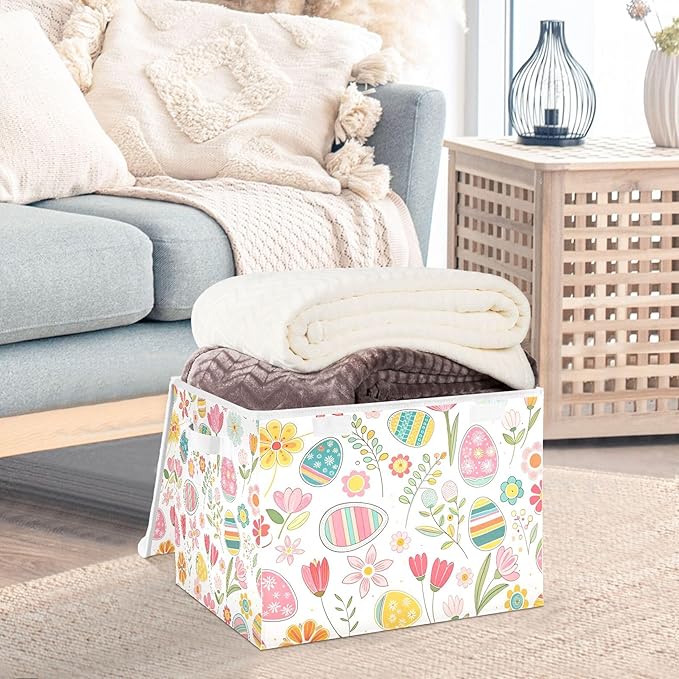 xigua Easter Flower Eggs Storage Bins with Lids and Carrying Handle,Foldable Storage Boxes Organizer Containers Baskets Cube with Cover for Home Bedroom Closet Office - Image 5