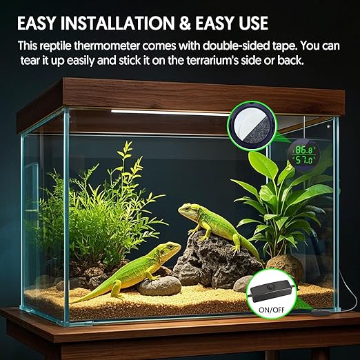 QZQ Reptile Thermometer and Humidity Gauge, LED Digital Thermometer Hydrometer, Reptile Tank Accessories for Bearded Dragon, Crested Gecko, Snake, Lizard, USB Power Supply (2 Pack Blue) - Image 5