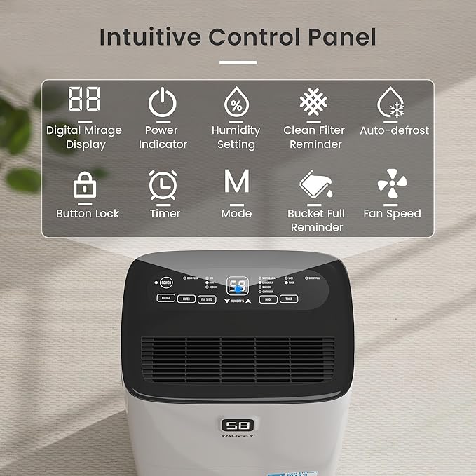 Yaufey 6000 Sq. Ft. Energy Star Certified Dehumidifier, Max 120 Pints Dehumidifier for Basement with Drain Hose, Smart Compressor with Intelligent Humidity Control, Dehumidifiers for Home Bedroom - Image 9