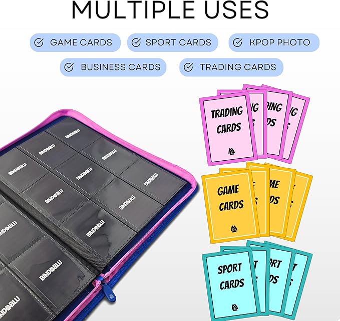 9 Pocket Trading Card Zip Binder - 360 Side Loading Pocket Binder for Colletible Games, Sport, TCG - Trading Card Binder - Gift Card holder for Boys and Girls - Blue card binder - Image 5