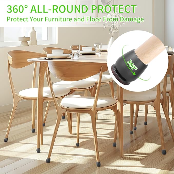 16PCS Round Silicone Chair Leg Floor Protectors for Hardwood Floors, Felt Furniture Pads Covers Table Chair Leg Caps, Large Chair Sliders for Wood Floors, Anti-Scratches & Noise(Black, Fit:1.1"-1.4") - Image 2