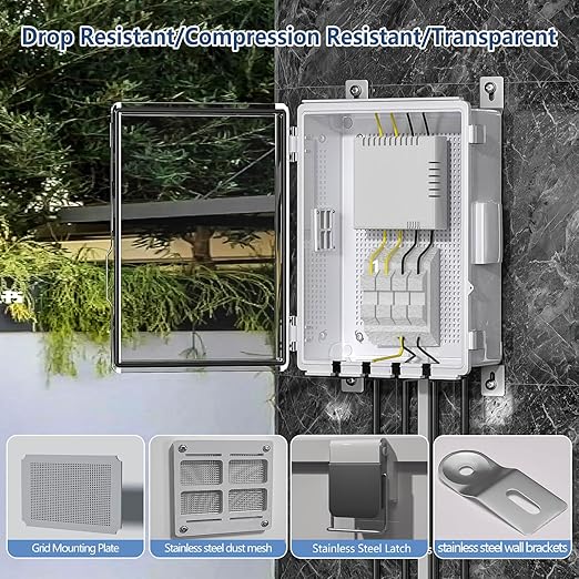 ABS Electrical Junction Box, Ventilated Design, Cable Grommets, IP65 Waterproof Enclosure, Indoor/Outdoor Use with Mounting Panel .(Clear Cover, 13.8"x9.7"x5.9") - Image 4