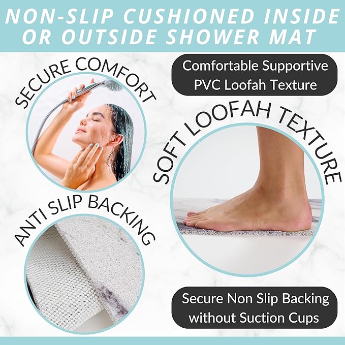 Non Slip Bathtub Mat Shower Mat for Tub - Loofah Bath Mats for Bathroom - 40x16 Bathtub Floor Mat - Textured Anti Slip Bath Mat Without Suction Cups - Secure Mat for Wet Areas (40x16 Blue Grey) - Image 2