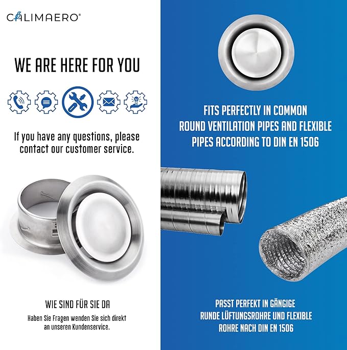calimaero® TVE 4" Stainless Steel Vents, Round Adjustable Wall Air Vent Ventilation Cover Vents for HVAC Fits Only with Metal Ducts - Image 6