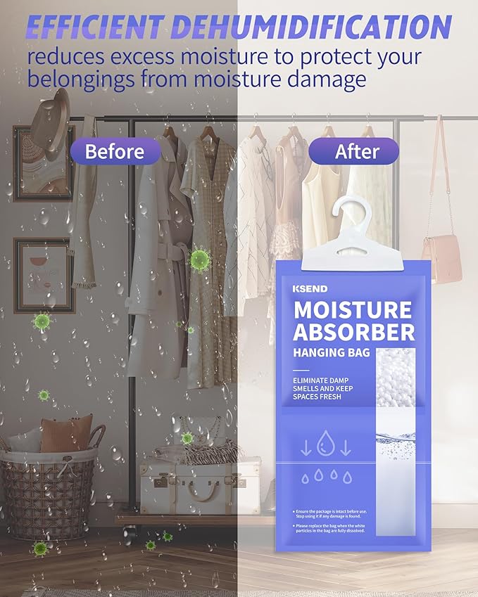 Moisture Absorbers 10 Pack, 9.8 Oz Compact Dehumidifier Bags & Packs, Moisture Hanging Bag, Humidity Absorbers, Closet Deodorizer Against Musty Odors, 11.8'' x 6.3'' - Image 2