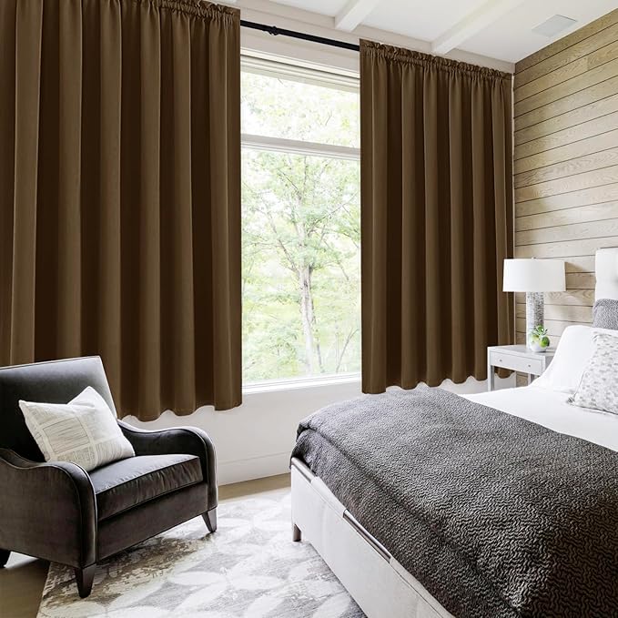 DWCN Blackout Curtains for Living Room Thermal Insulated, Energy Saving & Noise Reducing Bedroom Curtains, Brown, W 70x L 63 Inch, Set of 2 Rod Pocket Curtain Panels - Image 2