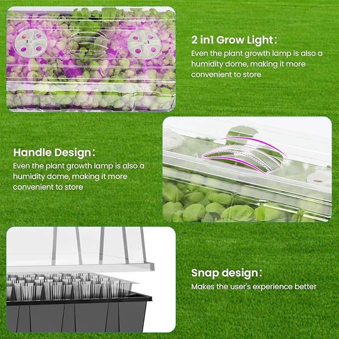 MIXC Seed Starter Tray with Lights, 2 Packs Mini Propagator Plant Grow Kit Greenhouse with Humidity Vented Domes and Base for Seeds Starting, Black - Image 2